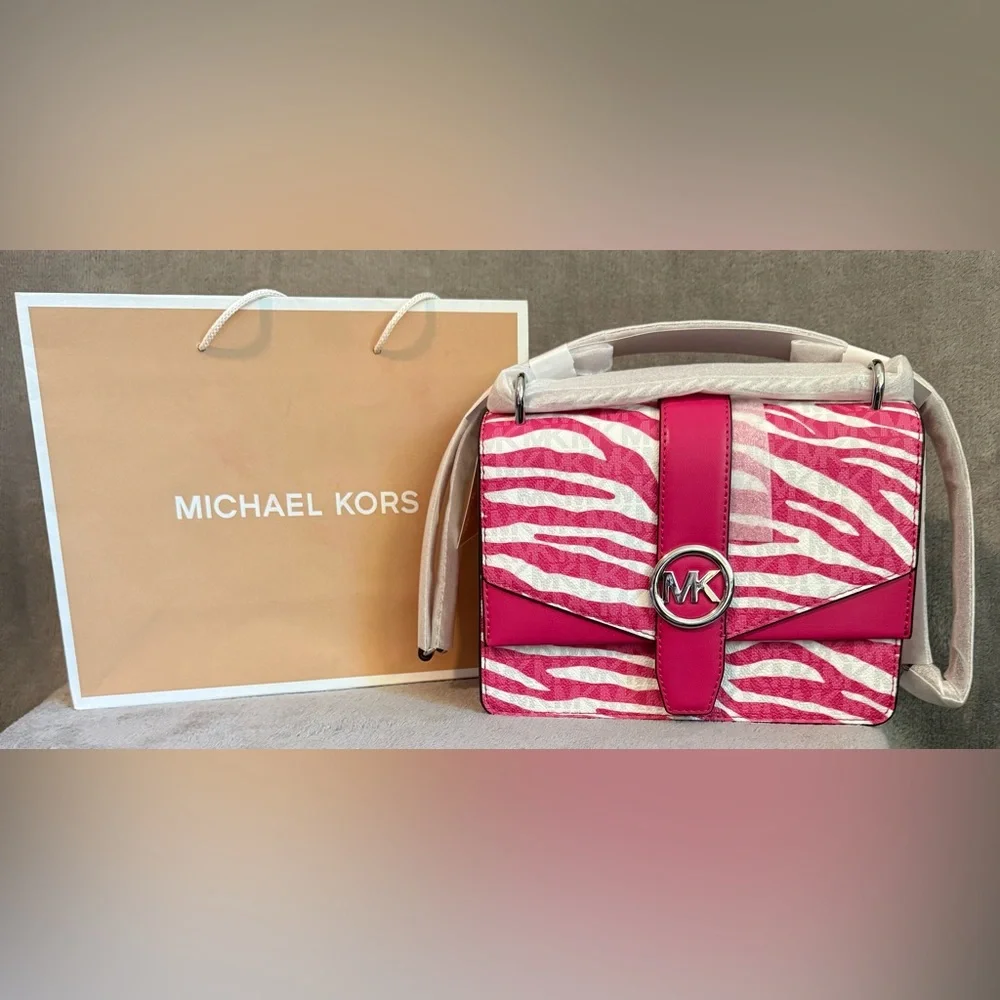 🩷MICHAEL MICHAEL KORS🩷Greenwich Dragonfruit Animal Print Sm Flap Crossbody/NWT